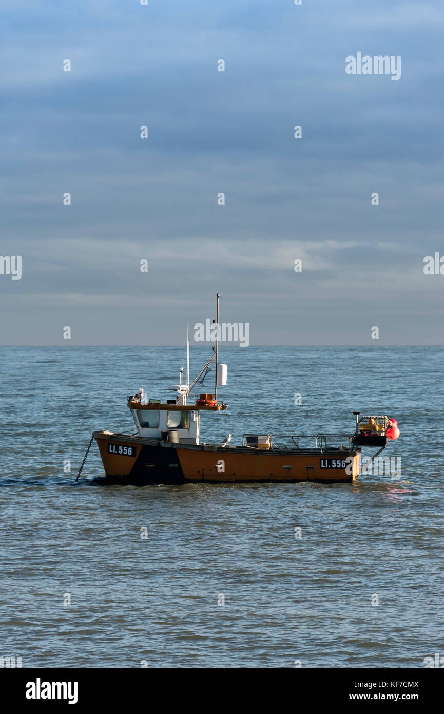 La pesca commerciale barca LI556 ormeggiato a Selsey, Sussex, Regno Unito Foto Stock