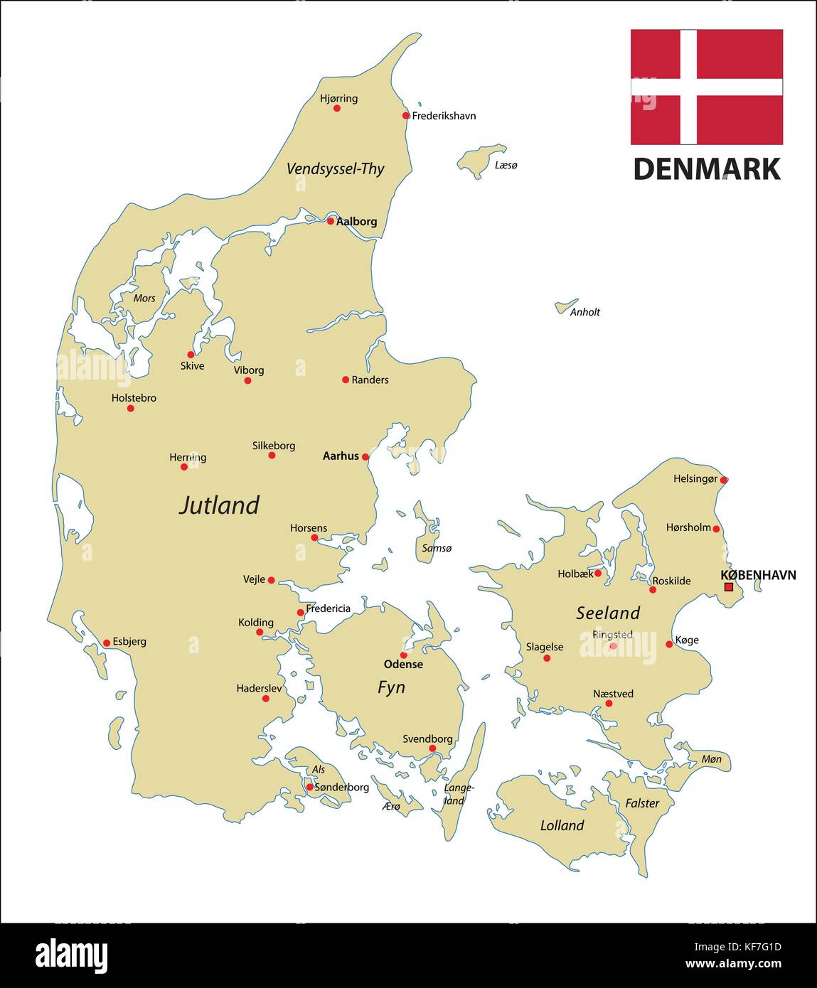 Mappa di Danimarca con bandiera Illustrazione Vettoriale