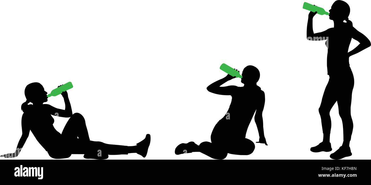 Donna acqua potabile dopo il training sagome - vettore Illustrazione Vettoriale