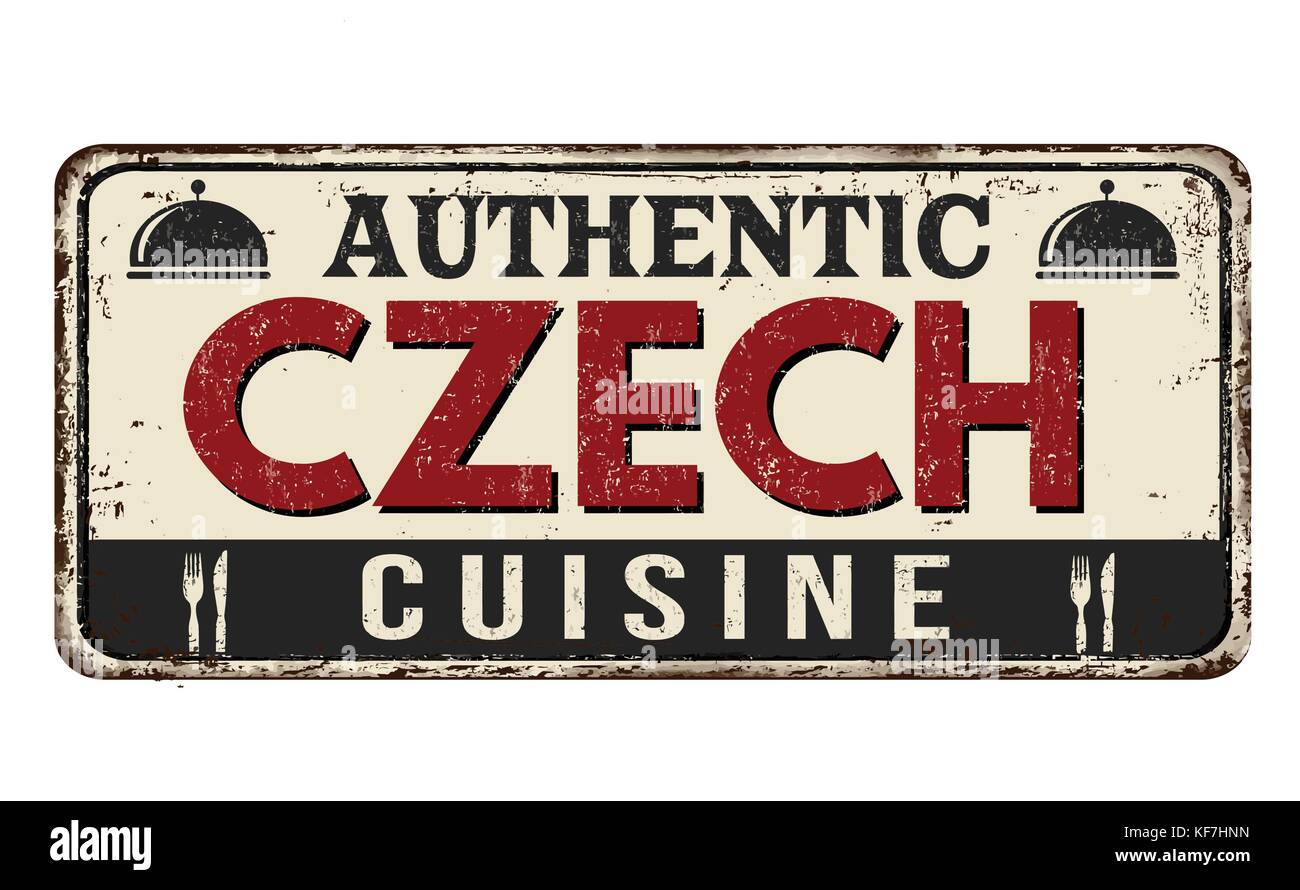 Autentici piatti della cucina ceca vintage metallo arrugginito segno su uno sfondo bianco, illustrazione vettoriale Illustrazione Vettoriale