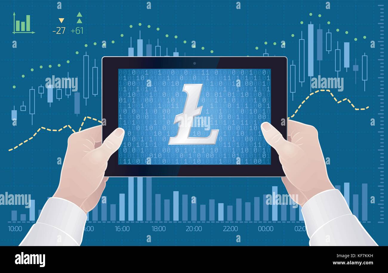 Cripto-moneta di litecoin - negoziazione di borsa tramite mobile app Illustrazione Vettoriale