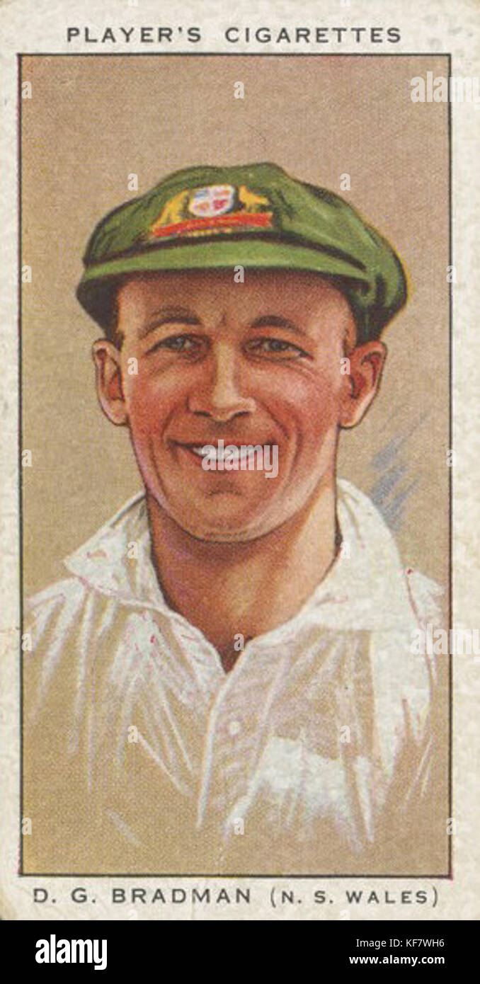 La carta per sigarette Bradman è un oggetto da collezione con il cricket australiano Sir Donald Bradman, noto come uno dei più grandi battitori nella storia del cricket. Foto Stock
