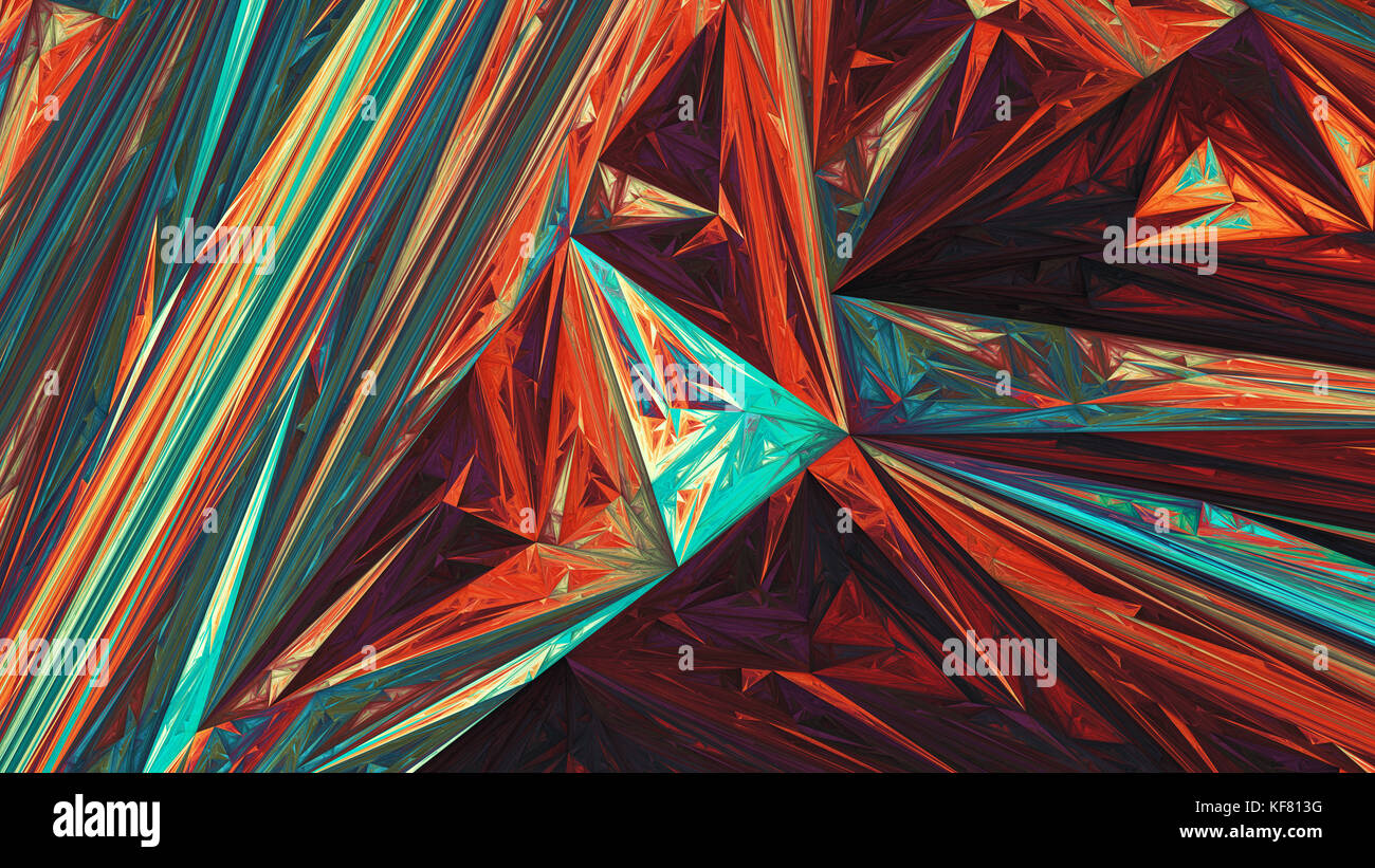Colorato incandescente triangoli frattali generati da computer sfondo astratto, rendering 3D Foto Stock