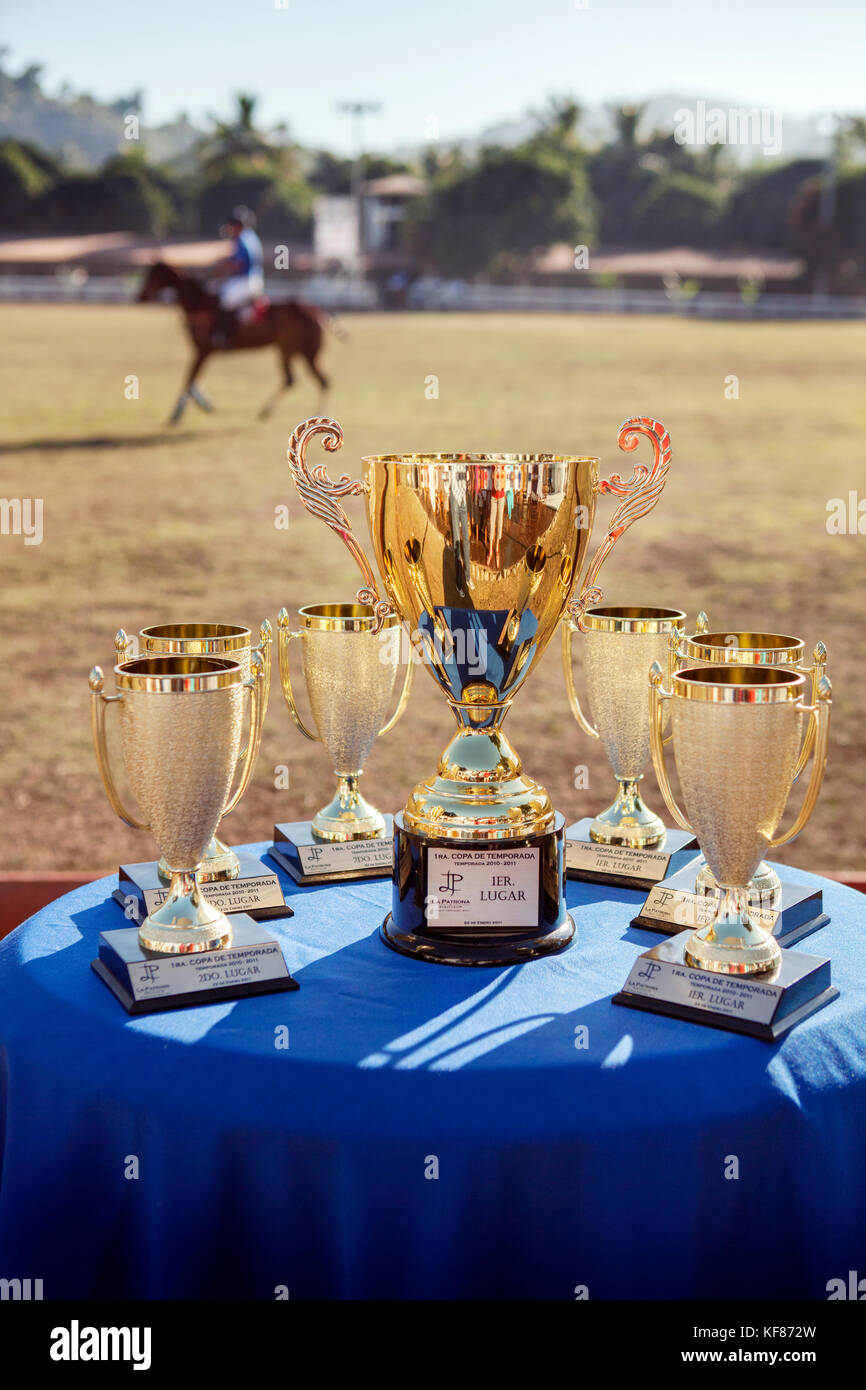 Messico, san pancho, san francisco, la patrona polo club, i trofei assegnati ai vincitori Foto Stock