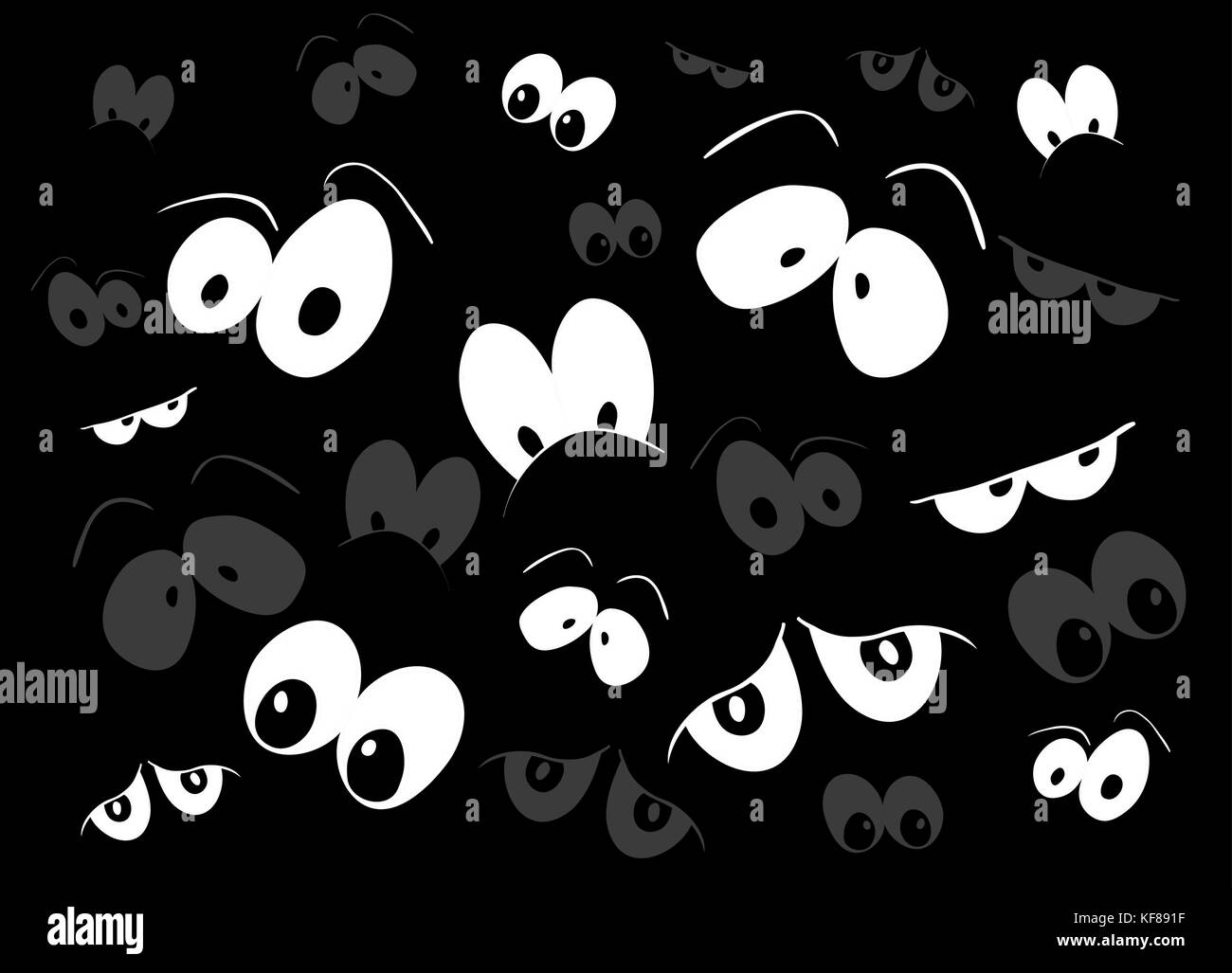Halloween spooky scary occhi design vettore isolato su sfondo nero Illustrazione Vettoriale