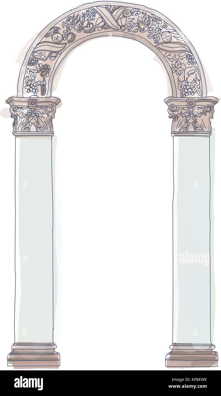 Greco stilizzata doodle arch ionico colonne corinzie. illustrazione vettoriale. architettura classica supporto su sfondo bianco Illustrazione Vettoriale