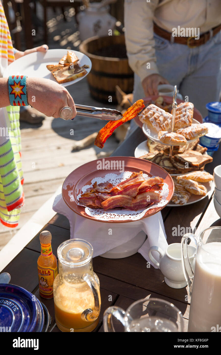 Stati Uniti d'America, Nevada, pozzi, la prima colazione è inclusa come uno dei servizi presso mustang monumento, un lusso sostenibile eco friendly resort e conservare per wild Foto Stock