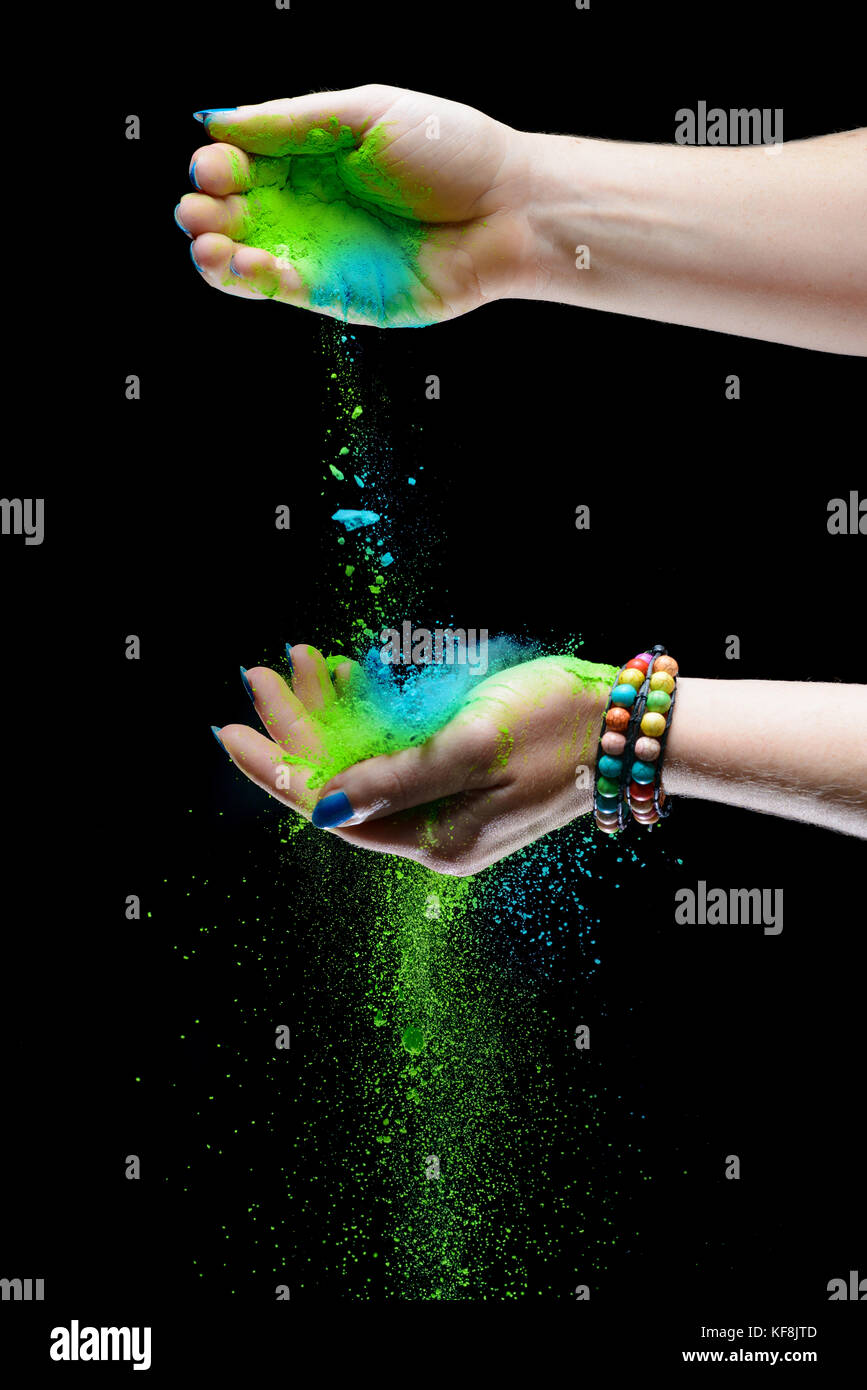 Holi dipinto di mani Foto Stock