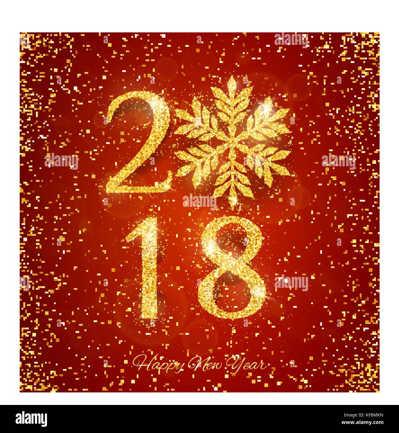 2018 felice anno nuovo sfondo con golden glitter i numeri su sfondo rosso. vettore design vacanze per il vostro banner Flyer e biglietti di auguri Illustrazione Vettoriale