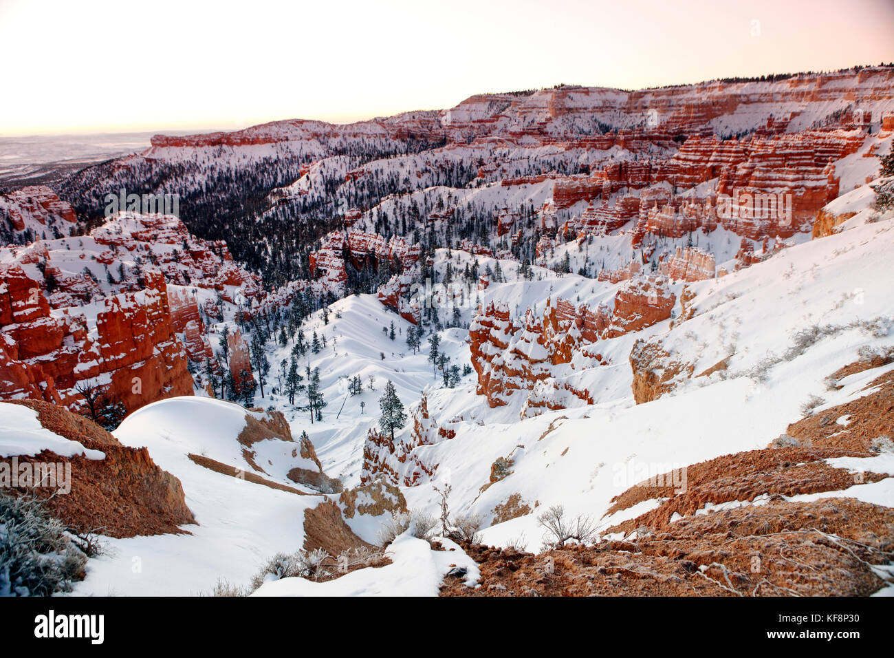Stati Uniti d'America, Utah, Bryce Canyon city, il parco nazionale di Bryce Canyon e ampie vedute del bryce anfiteatro e hoodoos dal punto di sunrise Foto Stock