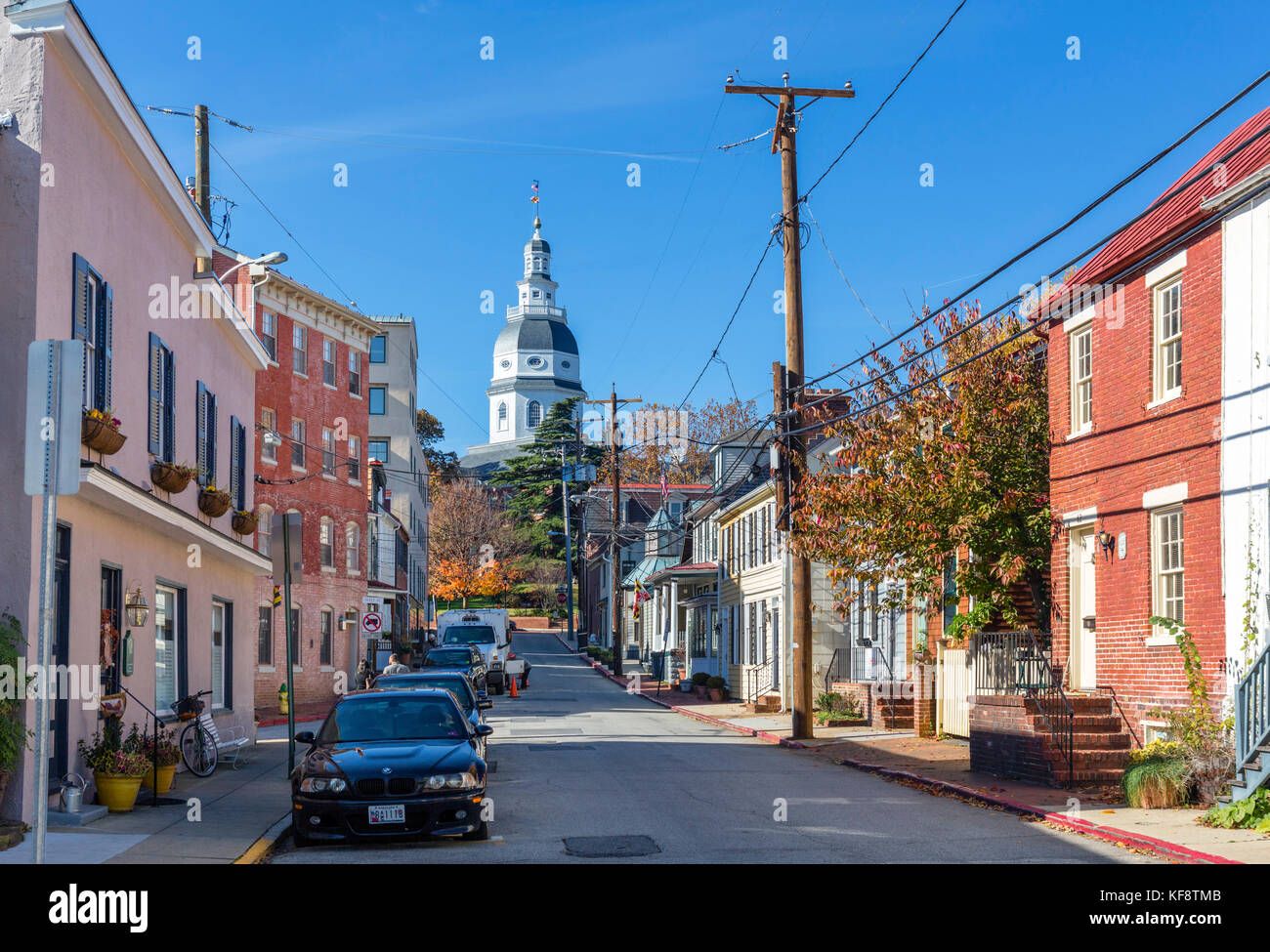 Maryland State House da East Street, Annapolis, Maryland, Stati Uniti d'America Foto Stock