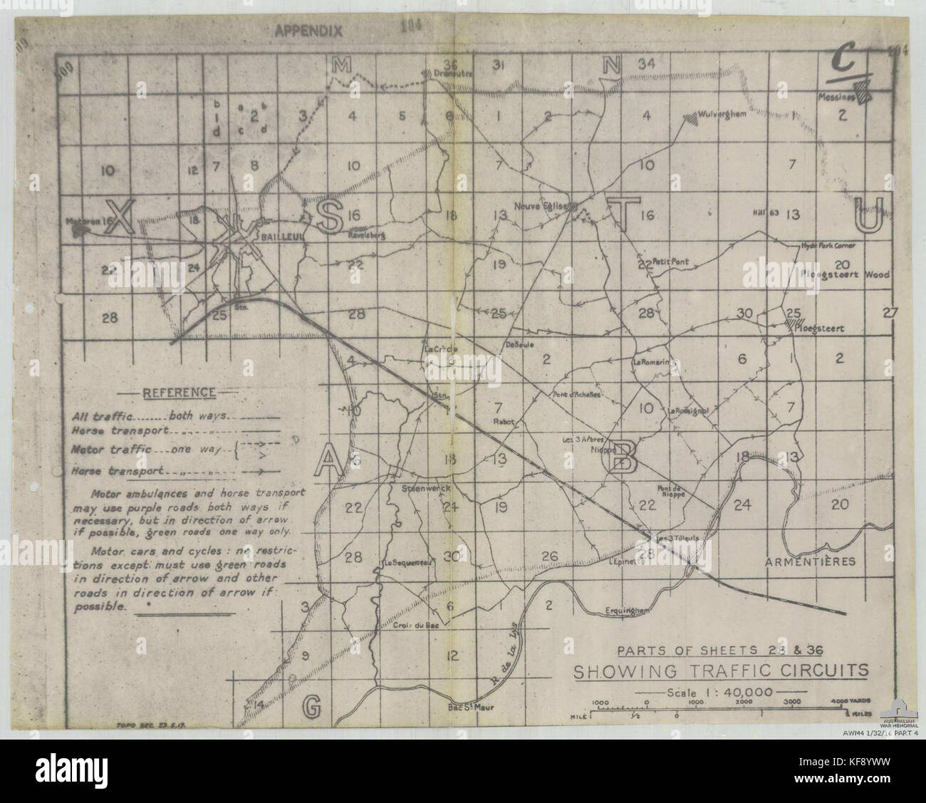 Battaglia di Messines II ANZAC Corps circuito di traffico mappa Foto Stock