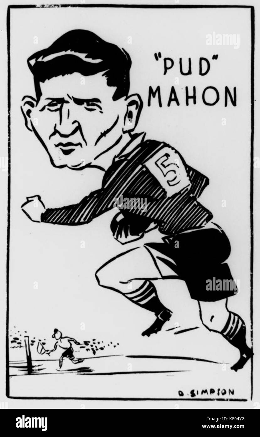 1 135331 disegno animato di Rugby League calciatore Pud Mahon, ca. 1935 Foto Stock