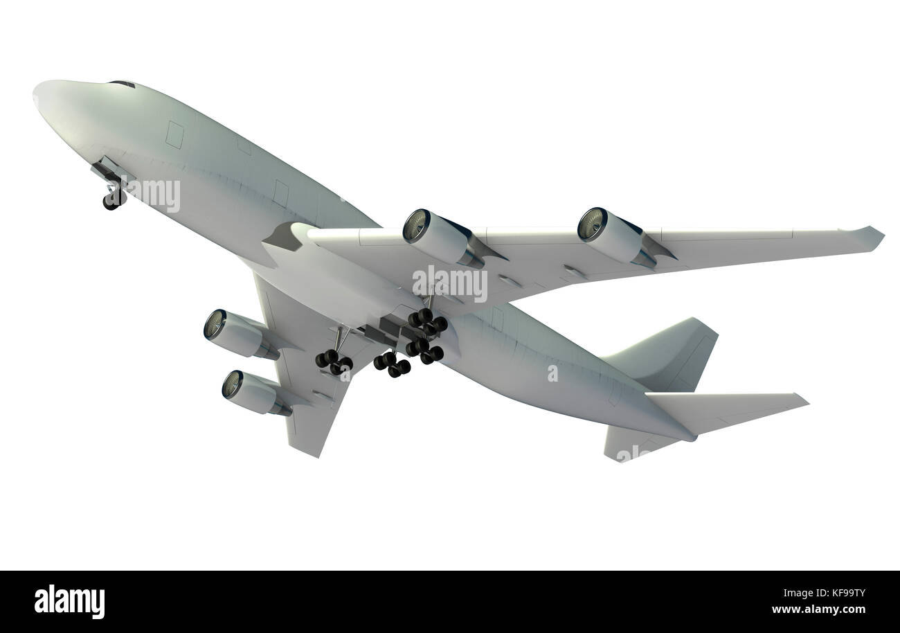 Piano di volo isolato su sfondo bianco con percorso di clipping, 3d illustrazione Foto Stock