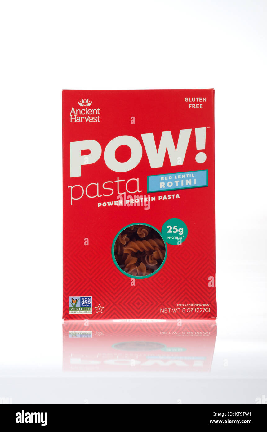 POW! Di lenticchie rosse Pasta Rotini scatola da antiche società di raccolto Foto Stock