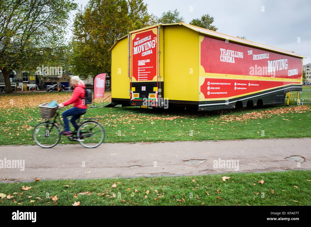 L'incredibile Cinema Mobile nel centro di Cambridge per il Cambridge Film Festival Foto Stock