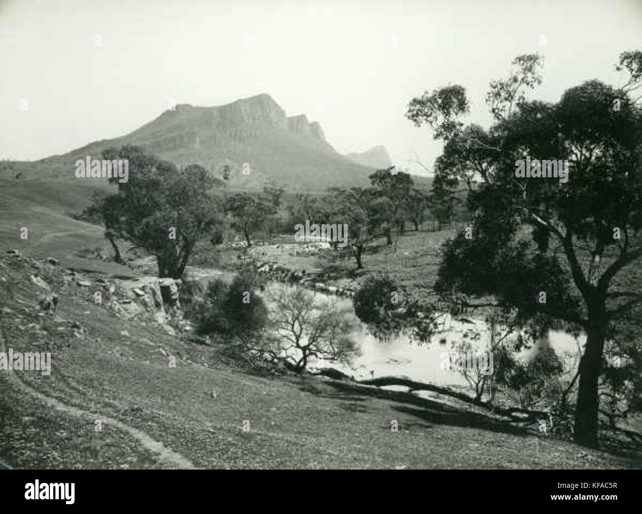 MT. Brrupt, situata vicino a Dunkeld in Victoria, Australia, è una caratteristica importante della catena montuosa dei Grampians. Questa vetta è conosciuta per le sue spettacolari pareti rocciose e i sentieri escursionistici. Foto Stock