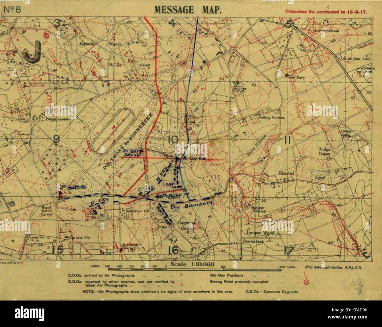 Battaglia di Menin Road meesage mappa Foto Stock