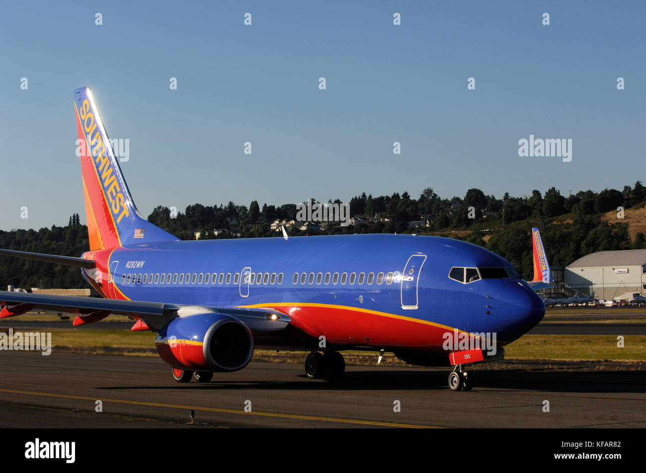 Un Southwest Airlines Boeing 737-700 (LN2318) rullaggio su un pre-consegna prova di volo Foto Stock