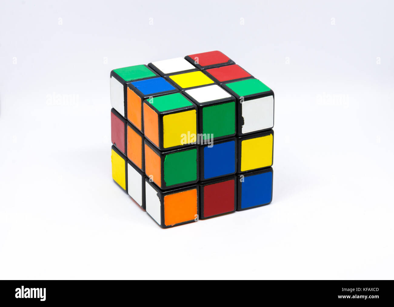 Una vista ravvicinata di un vecchio Cubo di Rubik, Foto Stock