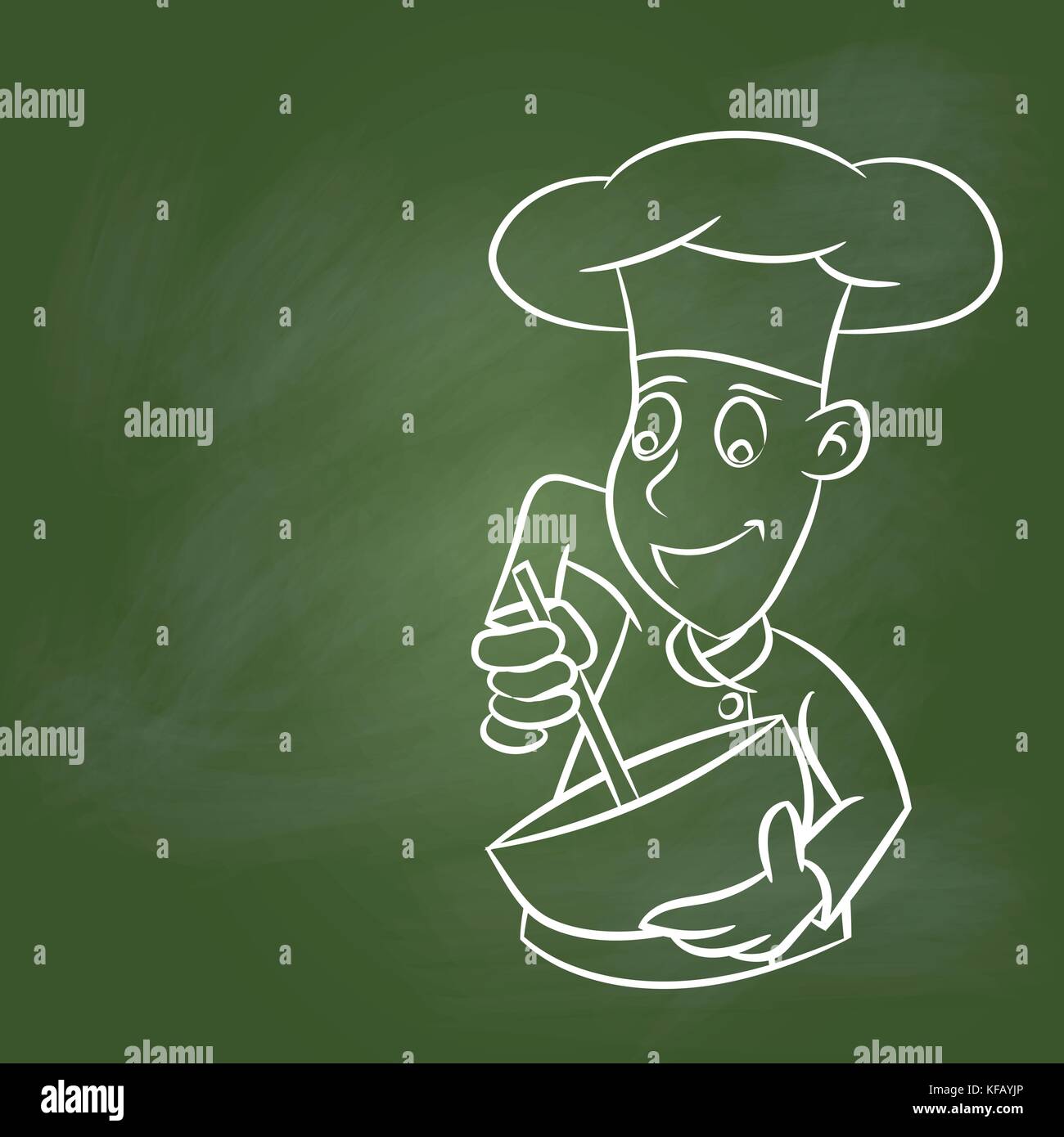 Disegno a mano chef cartoon sulla trama scheda verde. per il concetto di istruzione, illustrazione vettoriale, disegno con gesso su greenboard. Illustrazione Vettoriale