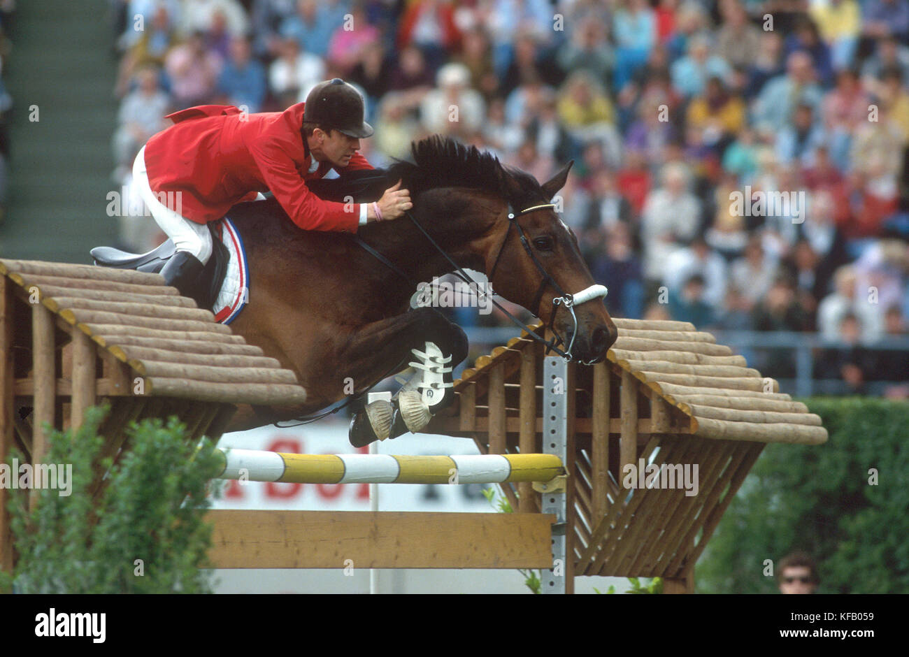 CHIO Aachen 1990 , Michael Whitaker (GBR) riding Henderson Mon Santa Foto Stock