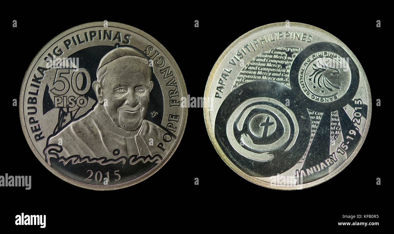 Una moneta commemorativa con il Papa francesco Foto Stock