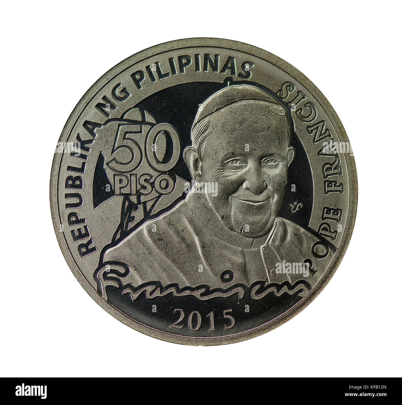 Una moneta commemorativa con il Papa francesco , la sua visita nelle Filippine nel 2015. Foto Stock