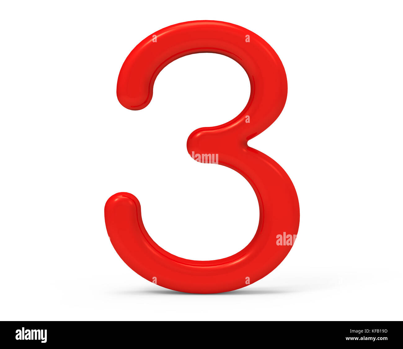 3D render numero rosso 3, sottile e texture plastica 3D figura design Foto Stock