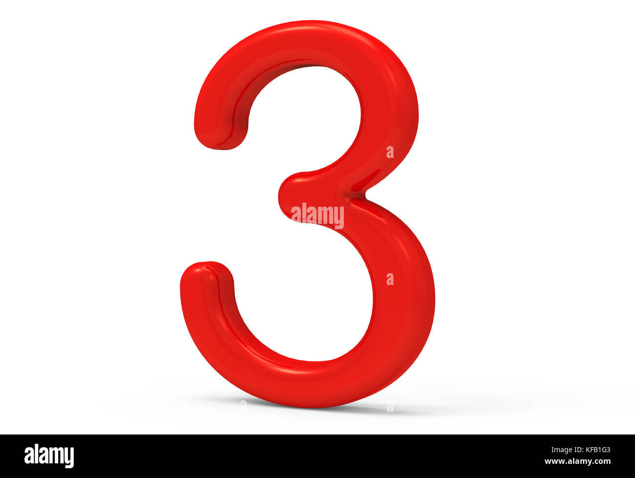 3D render numero rosso 3, sottile e texture plastica 3D figura design Foto Stock