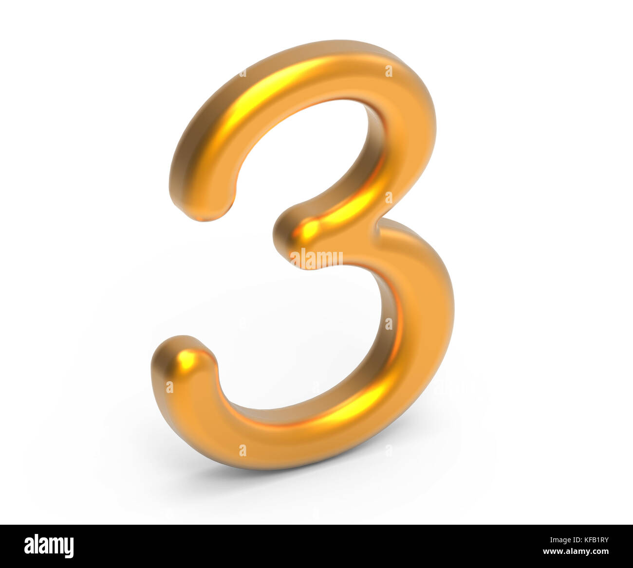 3D render golden numero 3, sottile e texture plastica 3D figura design Foto Stock
