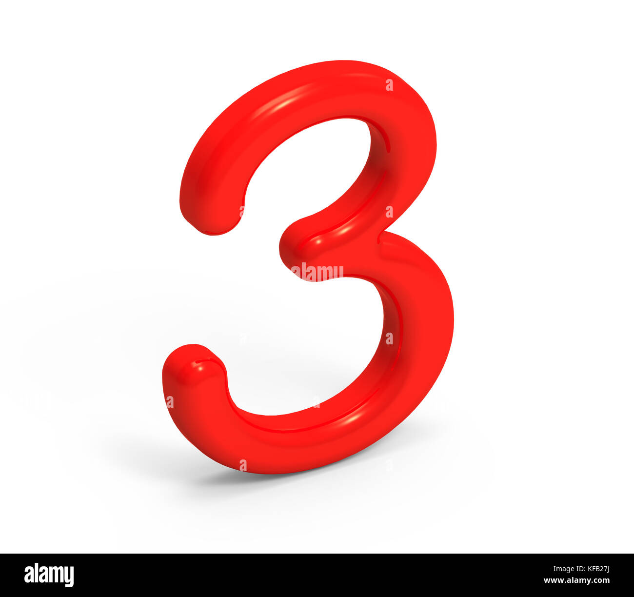 3D render numero rosso 3, sottile e texture plastica 3D figura design Foto Stock