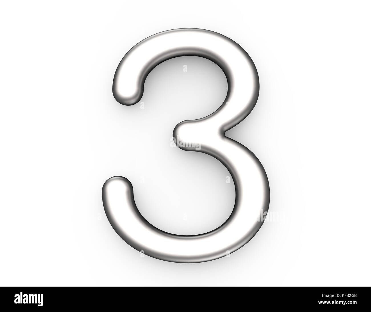 3D render numero metallico 3, sottile e lucida platinum 3D figura design Foto Stock