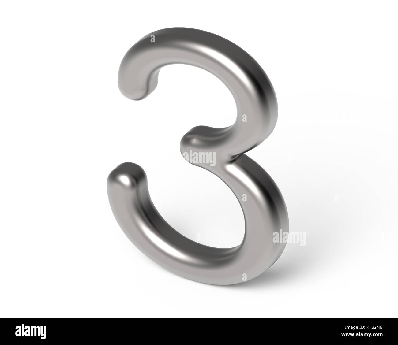 3D render numero metallico 3, sottile e lucido argento 3D figura design Foto Stock