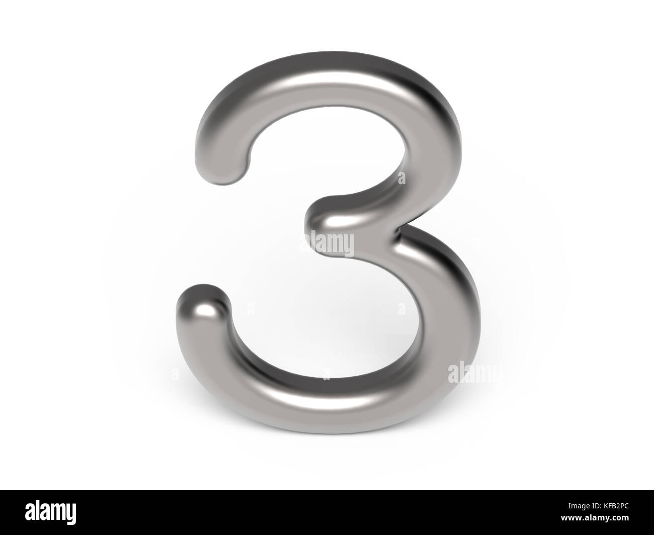 3D render numero metallico 3, sottile e lucido argento 3D figura design Foto Stock
