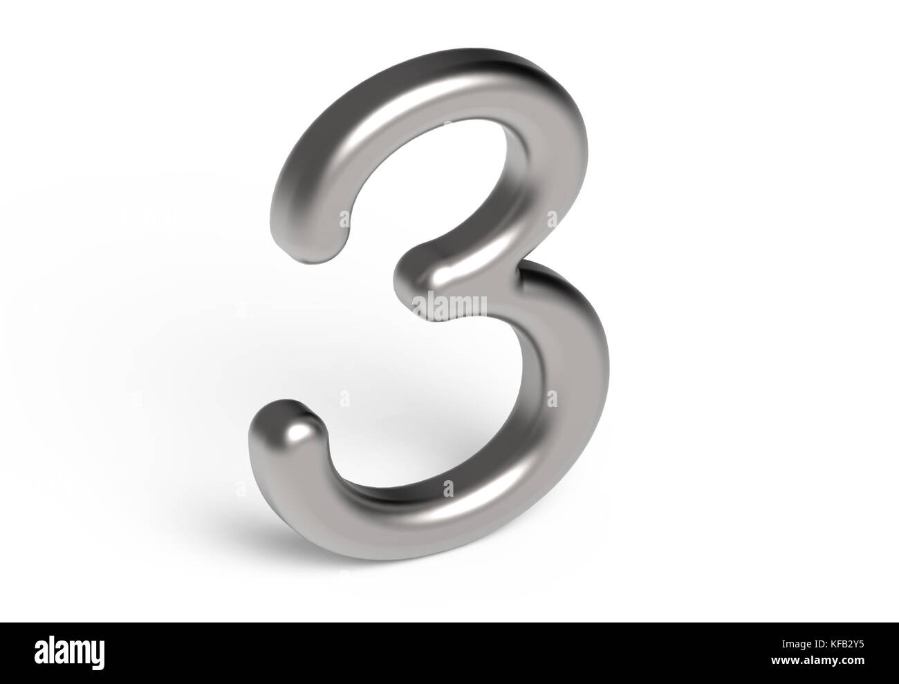 3D render numero metallico 3, sottile e lucido argento 3D figura design Foto Stock