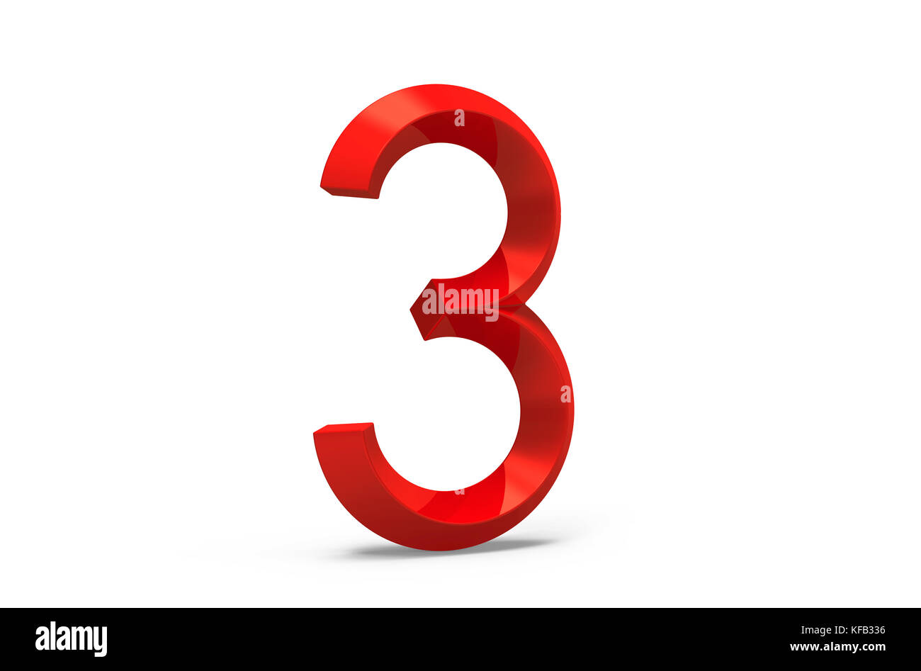 3D render smussata rosso numero 3, retrò 3D figura design Foto Stock