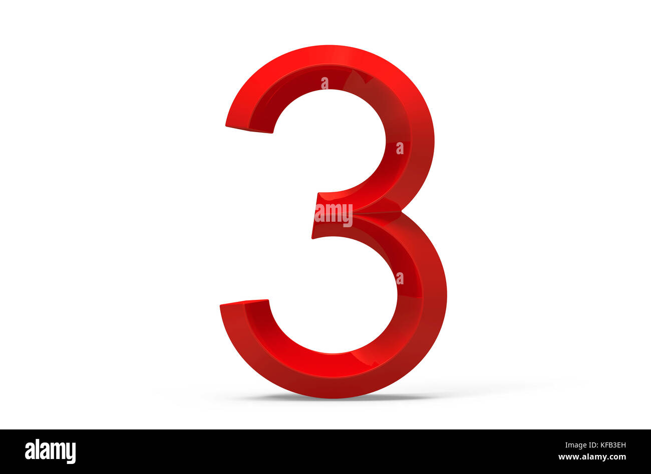 3D render smussata rosso numero 3, retrò 3D figura design Foto Stock