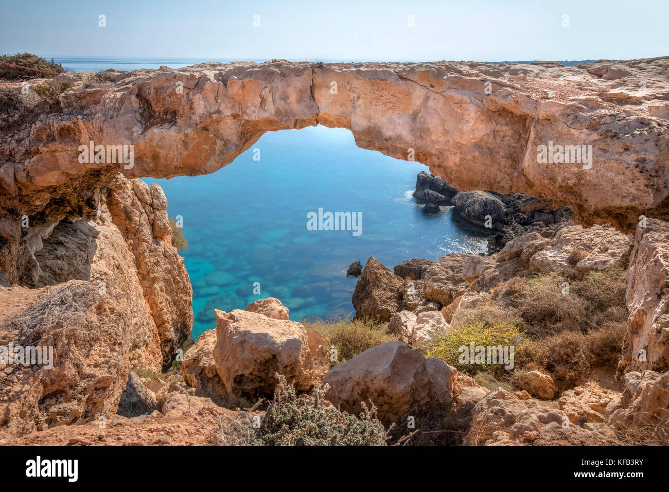 Arco di pietra, Capo Greco, Ayia Napa, Cipro Foto Stock