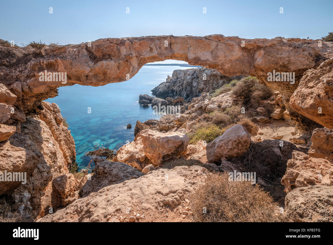 Arco di pietra, Capo Greco, Ayia Napa, Cipro Foto Stock