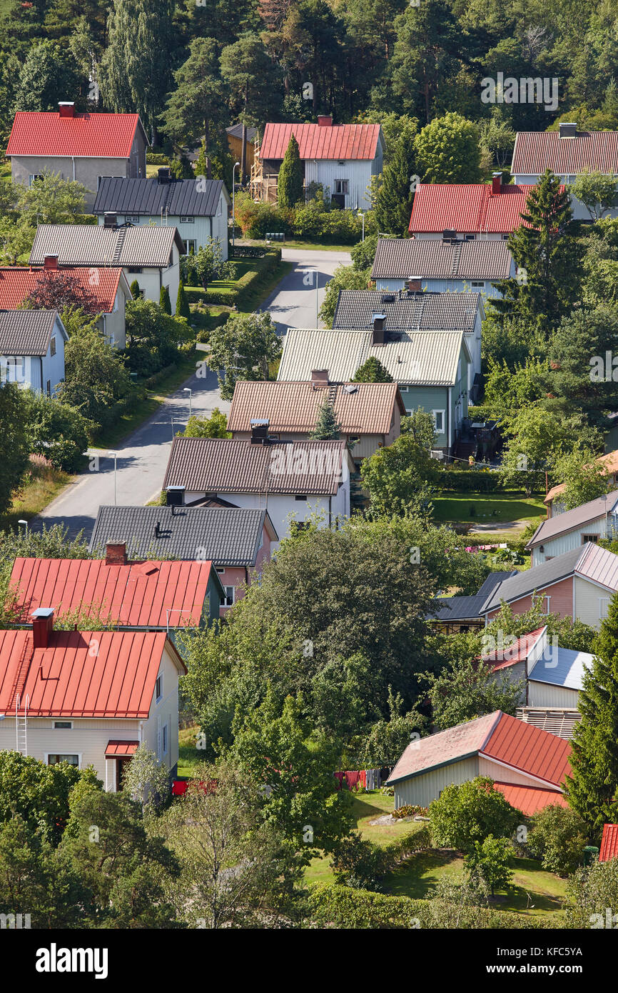 Tradizionale città finlandese di Rauma dal punto di vista torni. scenic Finlandia Foto Stock