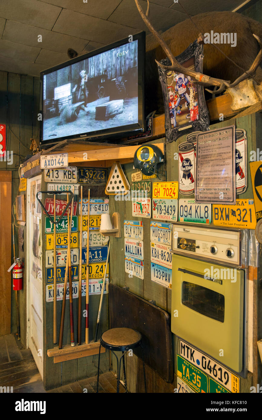 Stati Uniti d'America, Oregon, Imnaha, Dettaglio interni presso il negozio Imnaha e taverna, Nordest Oregon Foto Stock