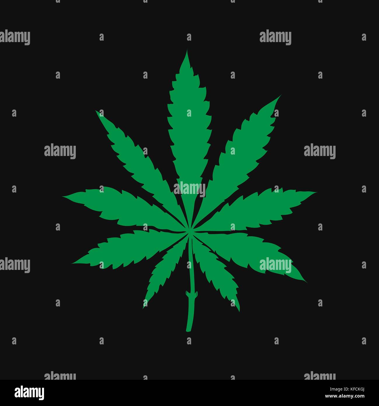 Vettore di foglie di cannabis illustrazione - pianta verde isolato sul nero, la marijuana medica silhouette di disegno. Illustrazione Vettoriale
