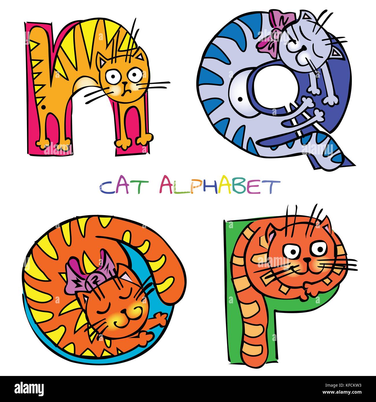 Alfabeto cat n o p q Illustrazione Vettoriale