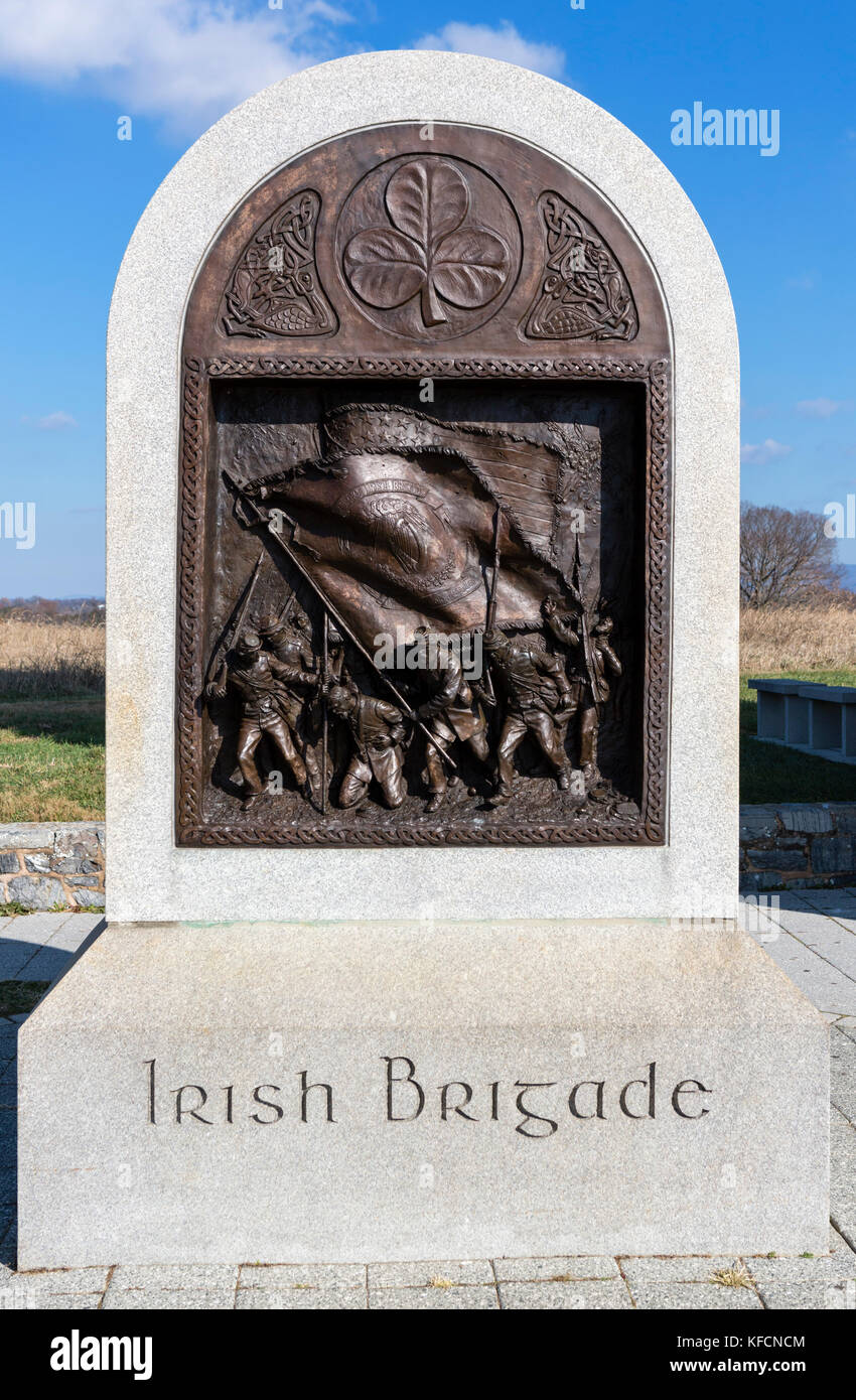 La Brigata irlandese memoriale sulla sanguinosa Lane (Sunken Road), Antietam National Battlefield Sharpsburg, Maryland, Stati Uniti d'America Foto Stock