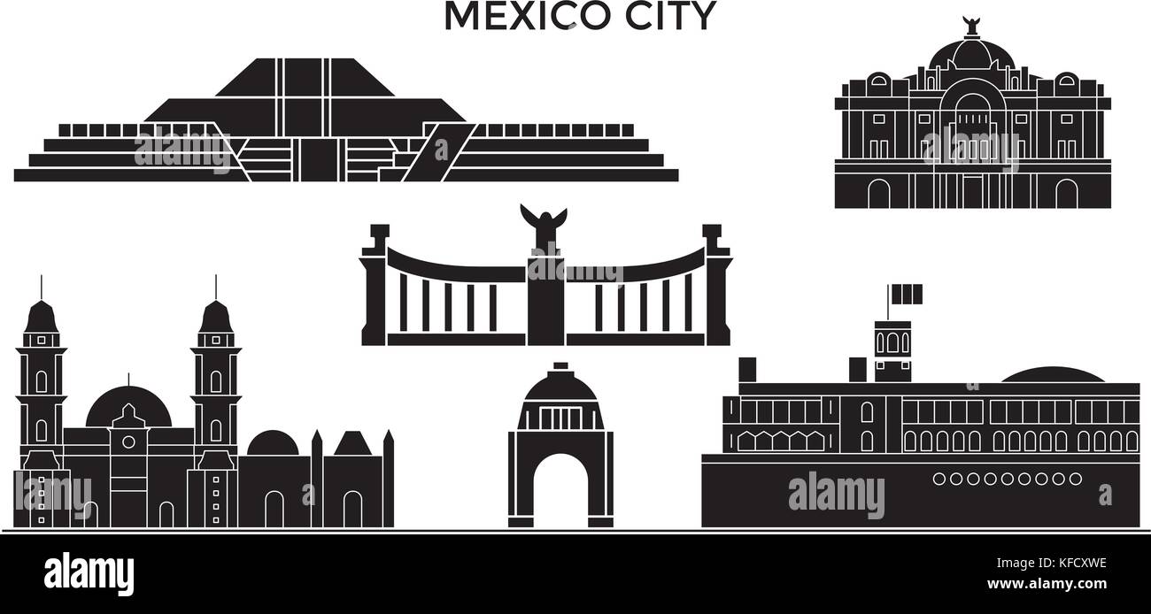 Città del Messico architettura skyline urbano con i punti di riferimento cityscape, palazzi, case ,vettore paesaggio della città, corse modificabile Illustrazione Vettoriale