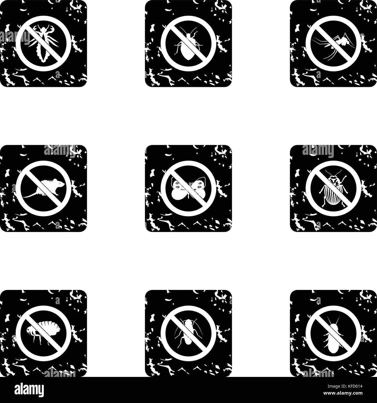 Vietato insetti set di icone, stile grunge Illustrazione Vettoriale