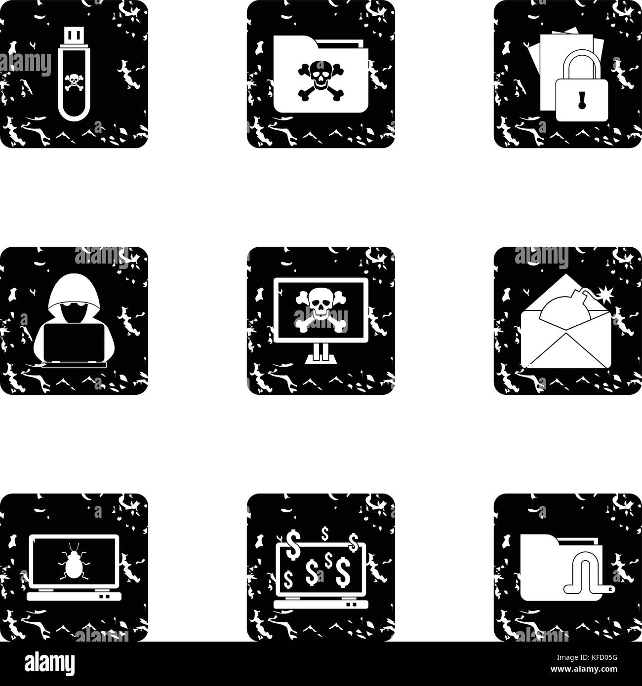 Hacking set di icone, stile grunge Illustrazione Vettoriale
