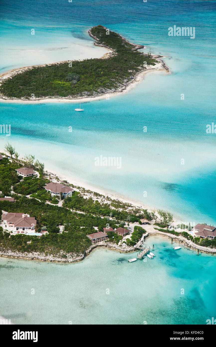 EXUMA, Bahamas. Una vista di Fowl Cay dal piano. Foto Stock