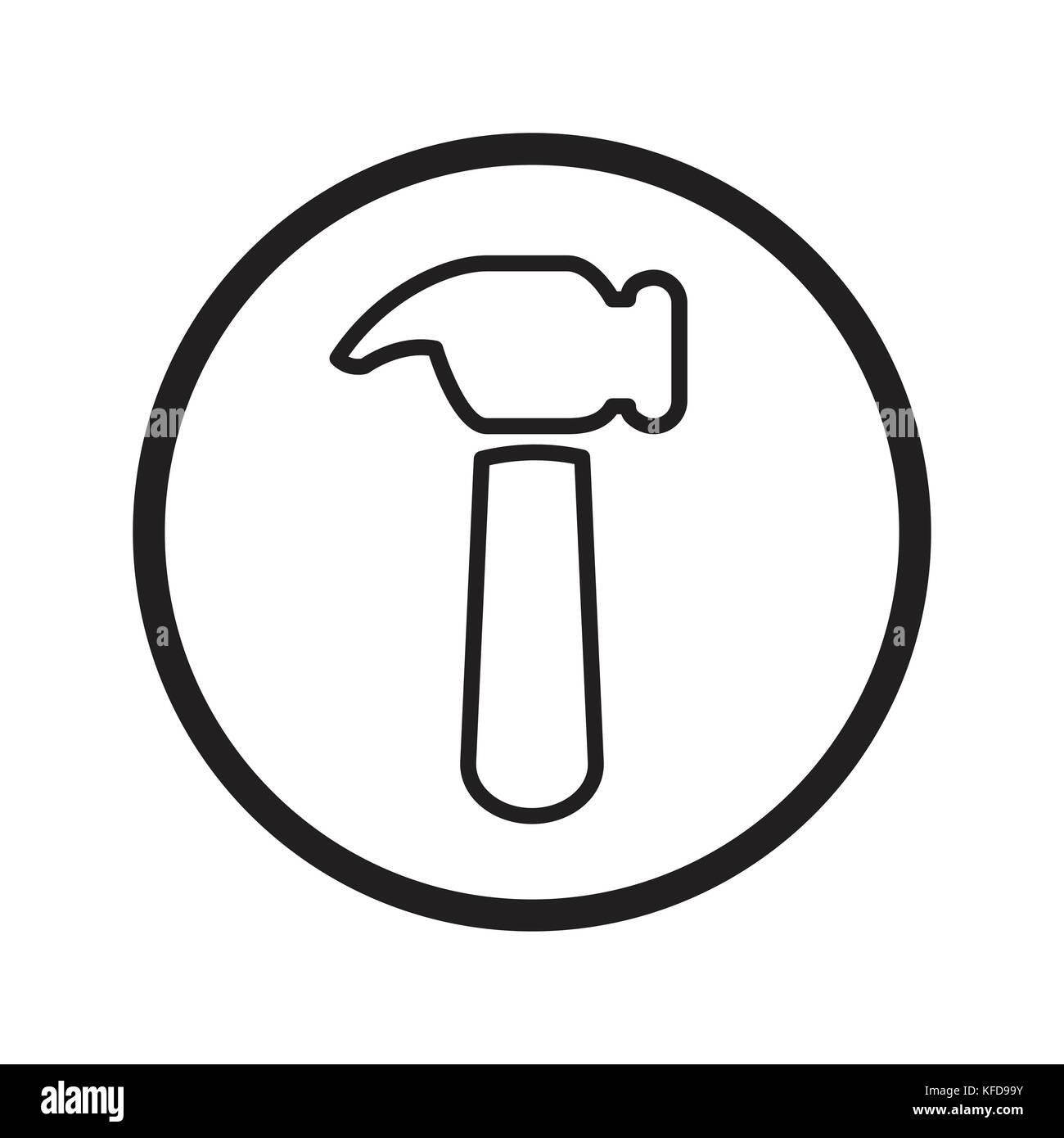 Lineare icona martello, fix tools simbolo iconico all'interno di un cerchio, su sfondo bianco. vettore design iconico. Illustrazione Vettoriale